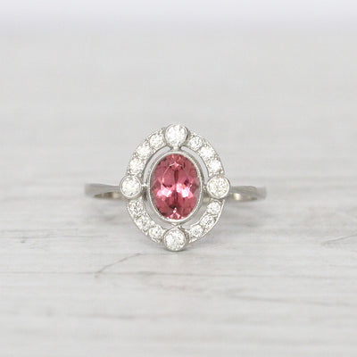 Art Deco Style 0.80 Carat Pink Tourmaline and Diamond Cluster