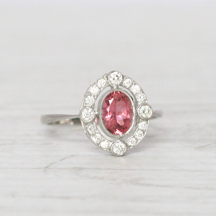Art Deco Style 0.80 Carat Pink Tourmaline and Diamond Cluster