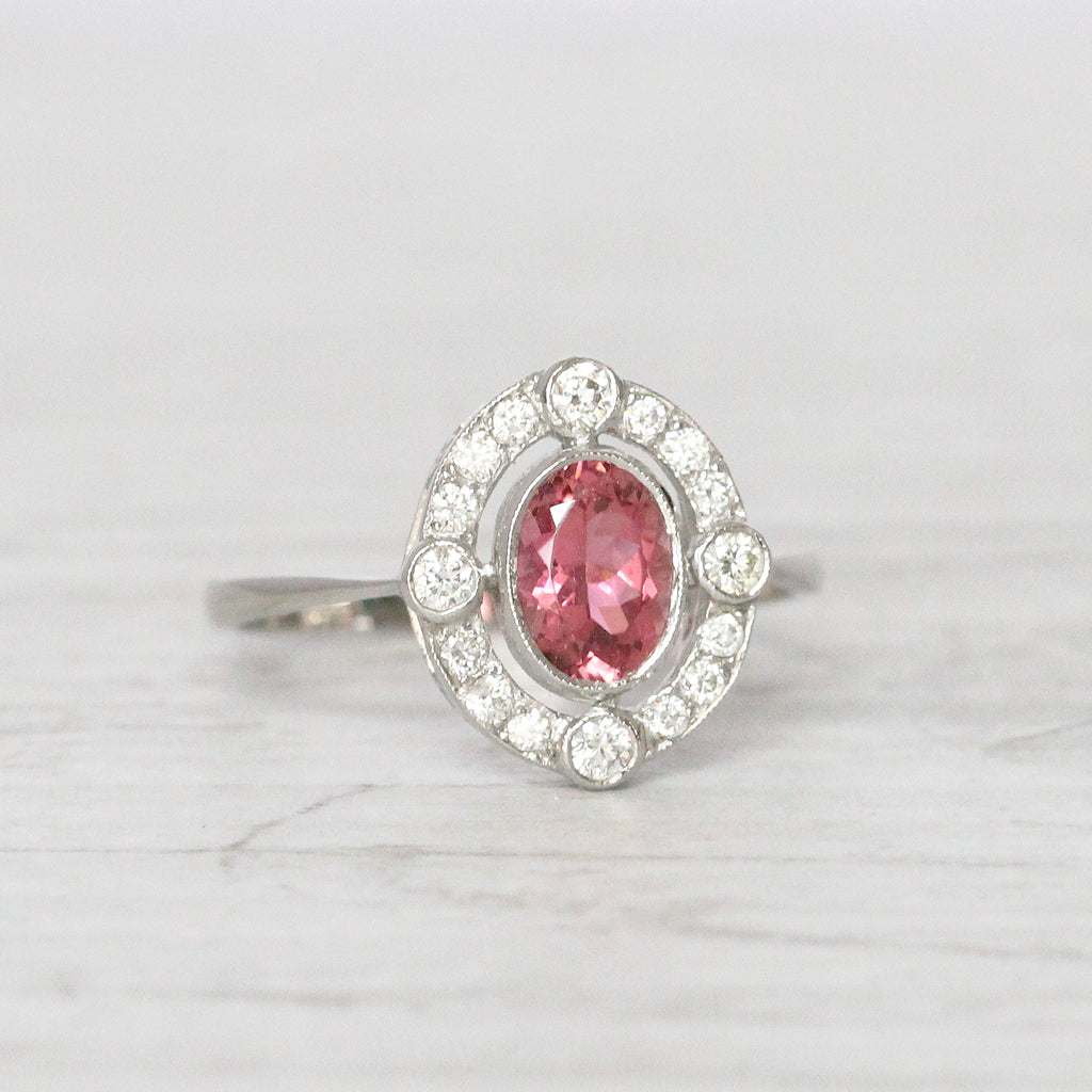 Art Deco Style 0.80 Carat Pink Tourmaline and Diamond Cluster