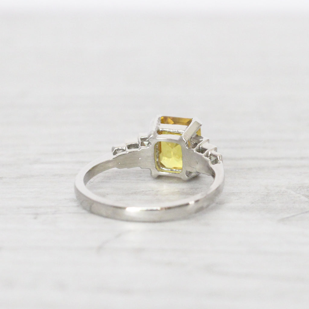 Art Deco Style 2.10 Carat Yellow Sapphire and Diamond Ring