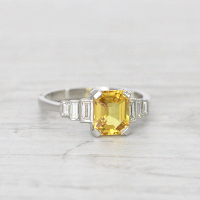 Art Deco Style 2.10 Carat Yellow Sapphire and Diamond Ring