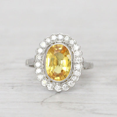 Vintage Style 3.10 Carat Yellow Sapphire and Diamond Cluster