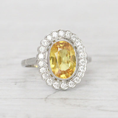 Vintage Style 3.10 Carat Yellow Sapphire and Diamond Cluster