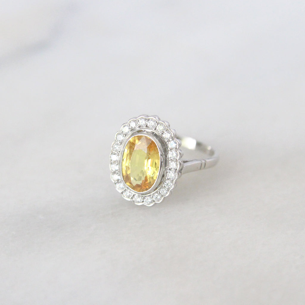 Vintage Style 3.10 Carat Yellow Sapphire and Diamond Cluster