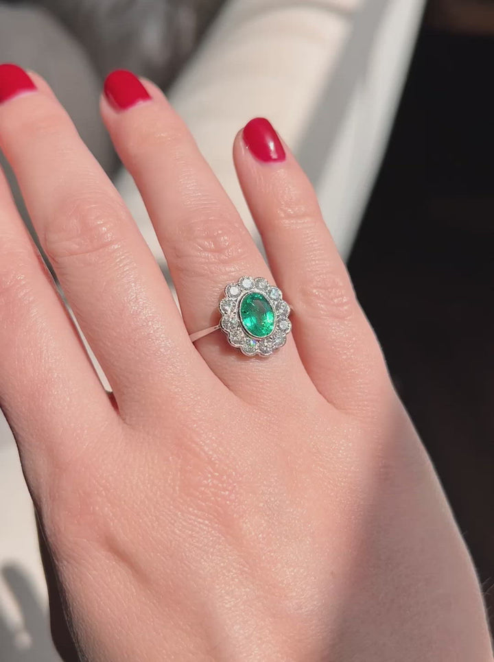 Vintage Style 1.10 Carat Emerald and Diamond Cluster