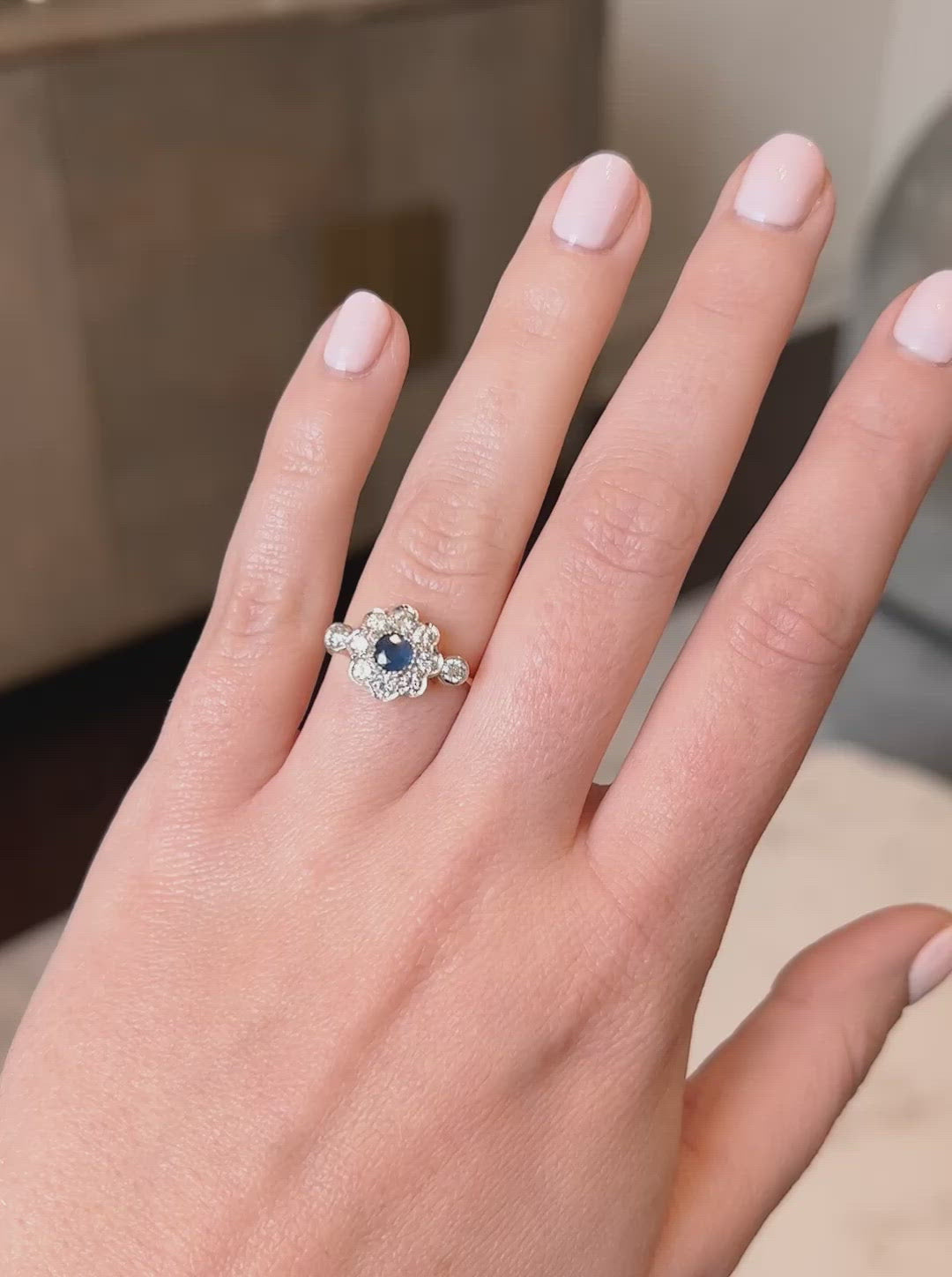 Edwardian Sapphire and Diamond Daisy Cluster Ring