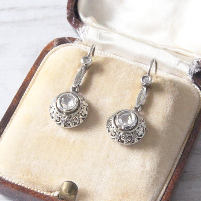 Art Deco Rose Cut Diamond Filigree Drop Earrings